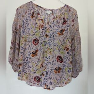 Floral Print Peasant Sleeve Blouse